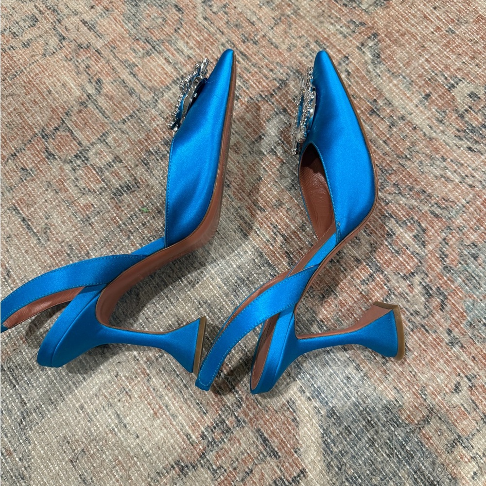Amina Muaddi Vibrant Blue Embellished Heels - Picture 8 of 8